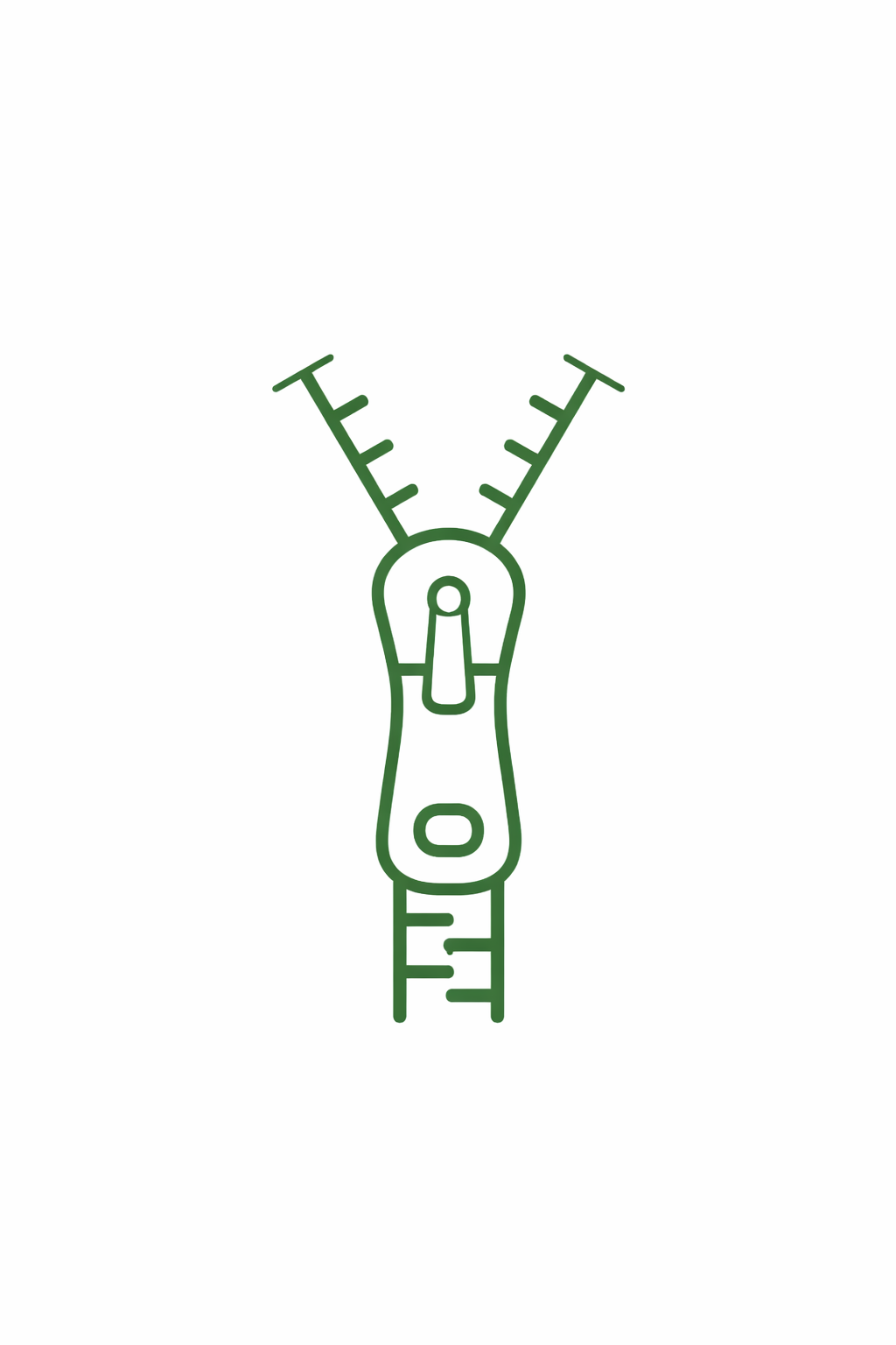 Green line drawing of a zipper on a white background