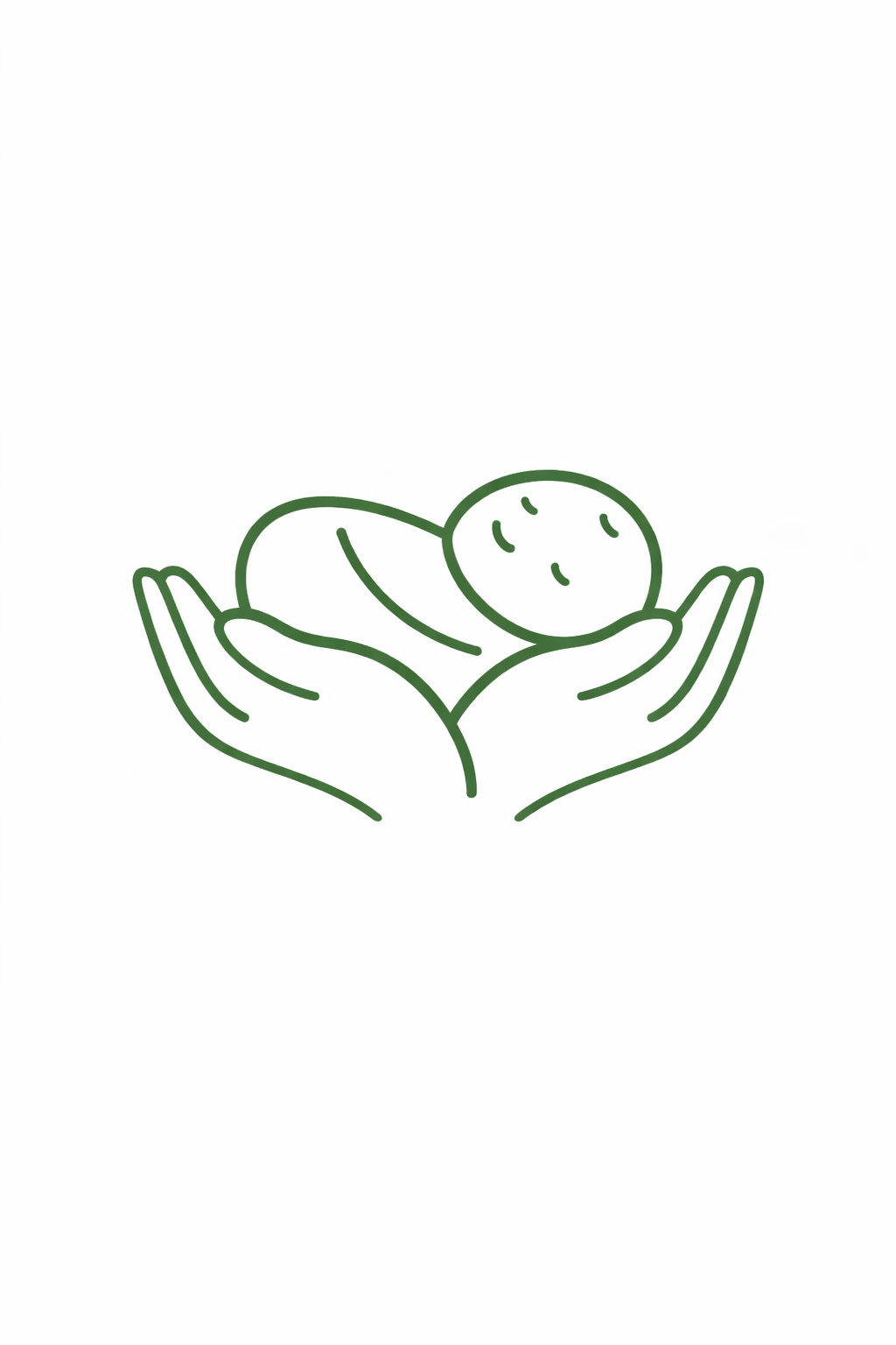 Icon of a baby being held by two hands on a white background