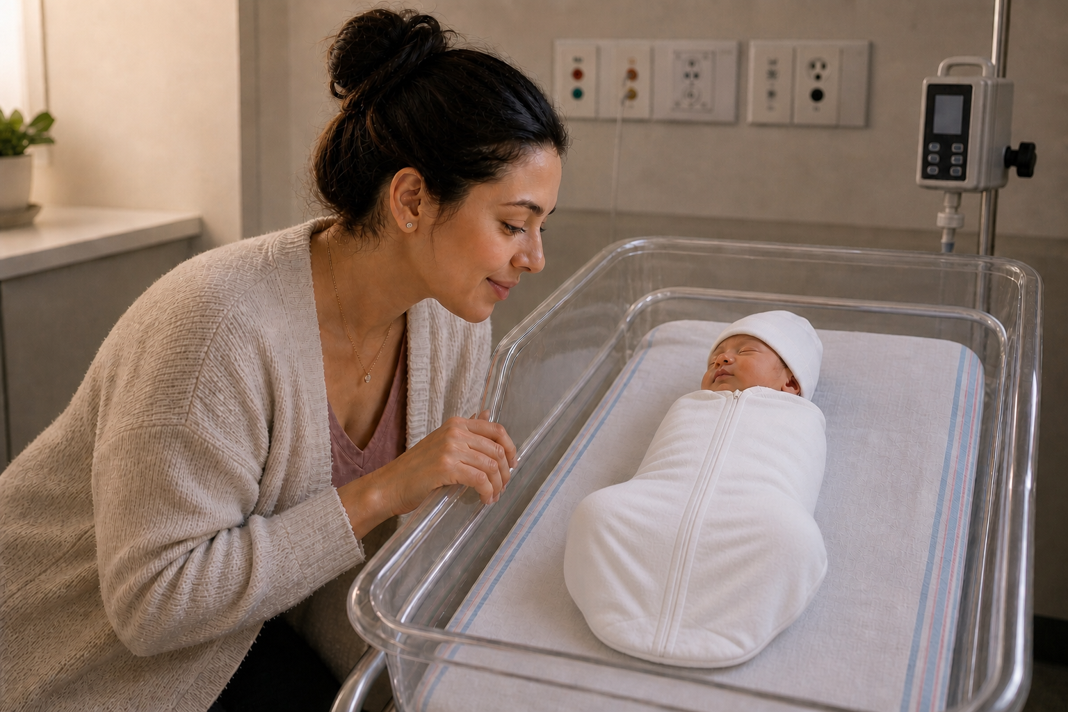 Mother with infant in the hospital setting. 