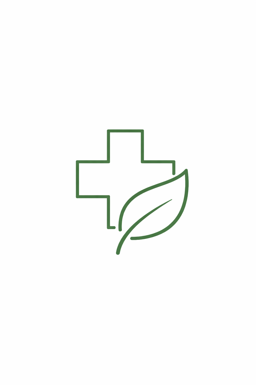 Green cross with a leaf on a white background